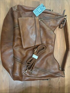 Moda Luxe Brown Perforated Hobo Tote